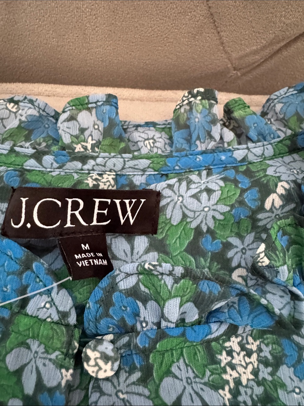 J. Crew Blue & Green Floral Ruffle-Neck Blouse - Picture 3 of 5